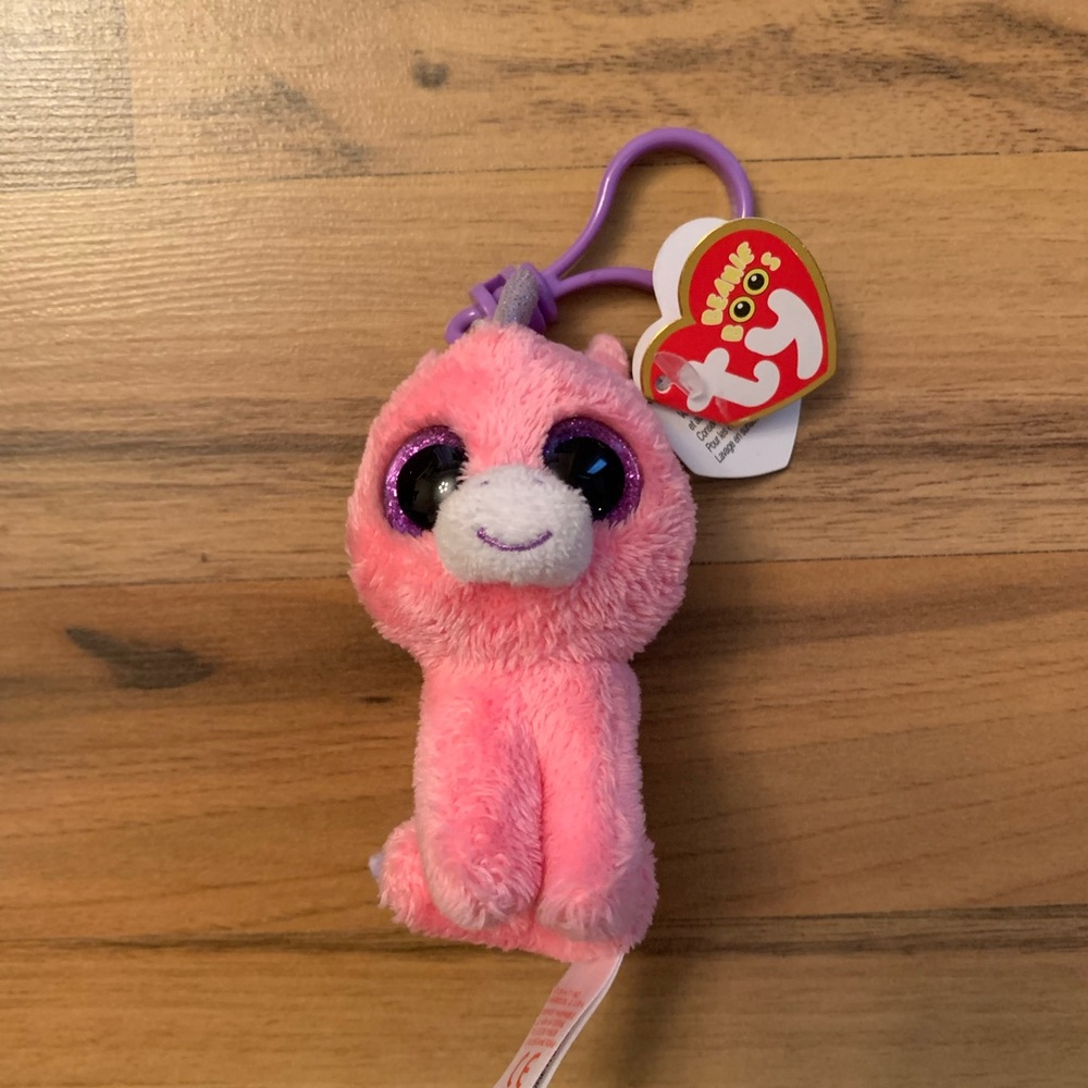 New TY Beanie Boos - MAGIC the Pink Unicorn (Glitter Eyes) (Plastic Key Clip 3”) - Picture 2 of 6